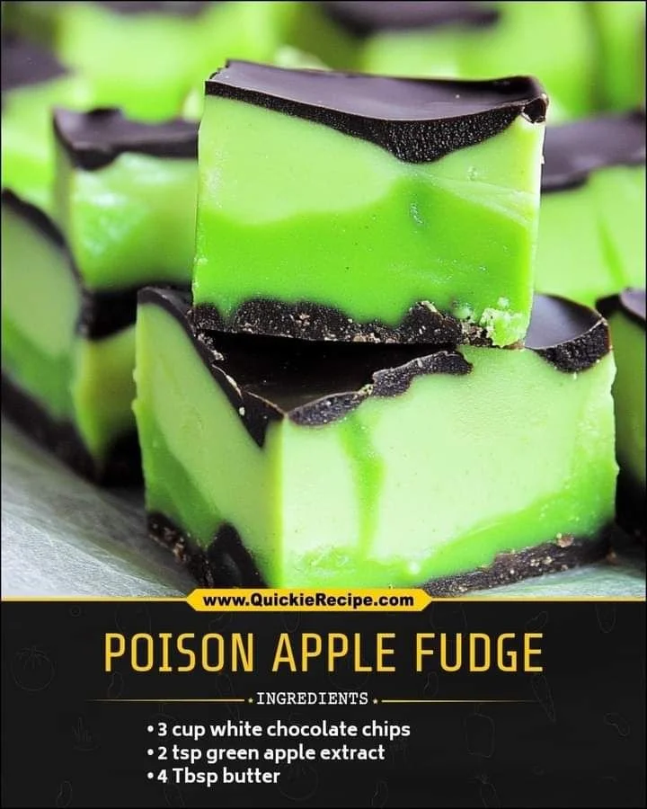 Delicious Poison Apple Fudge dessert featuring green apple flavor and spooky presentation