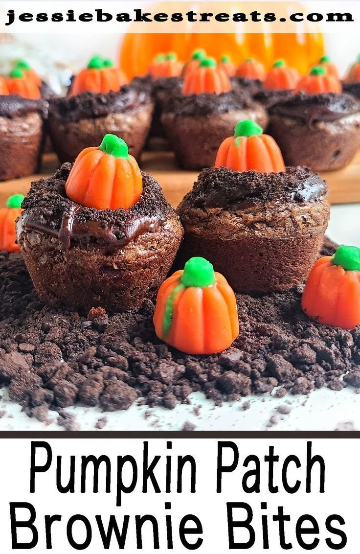Delicious and festive pumpkin patch brownie bites ready for autumn celebrations.