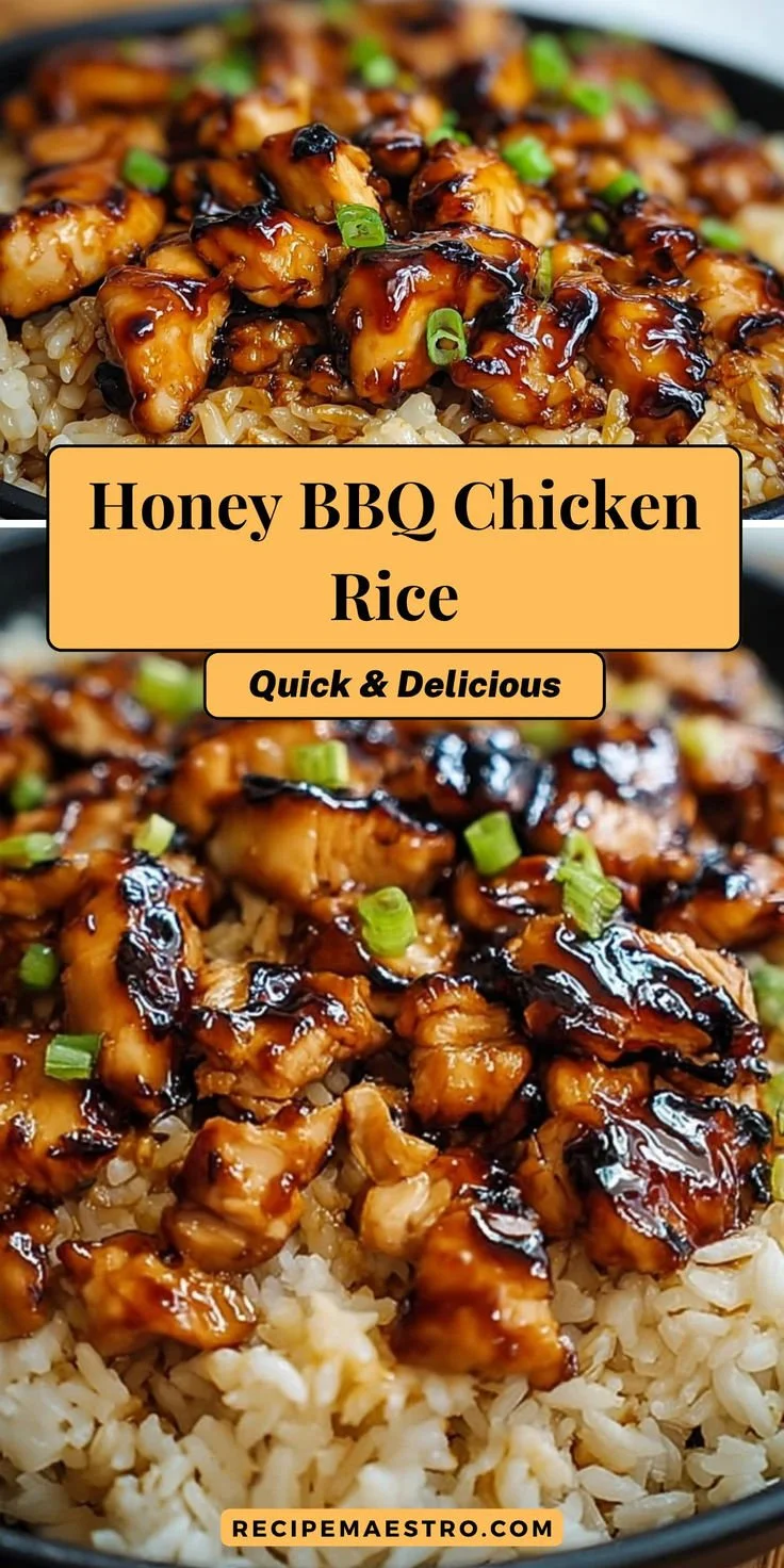 Healthy honey BBQ chicken rice served in a bowl, ideal for quick weeknight meals.