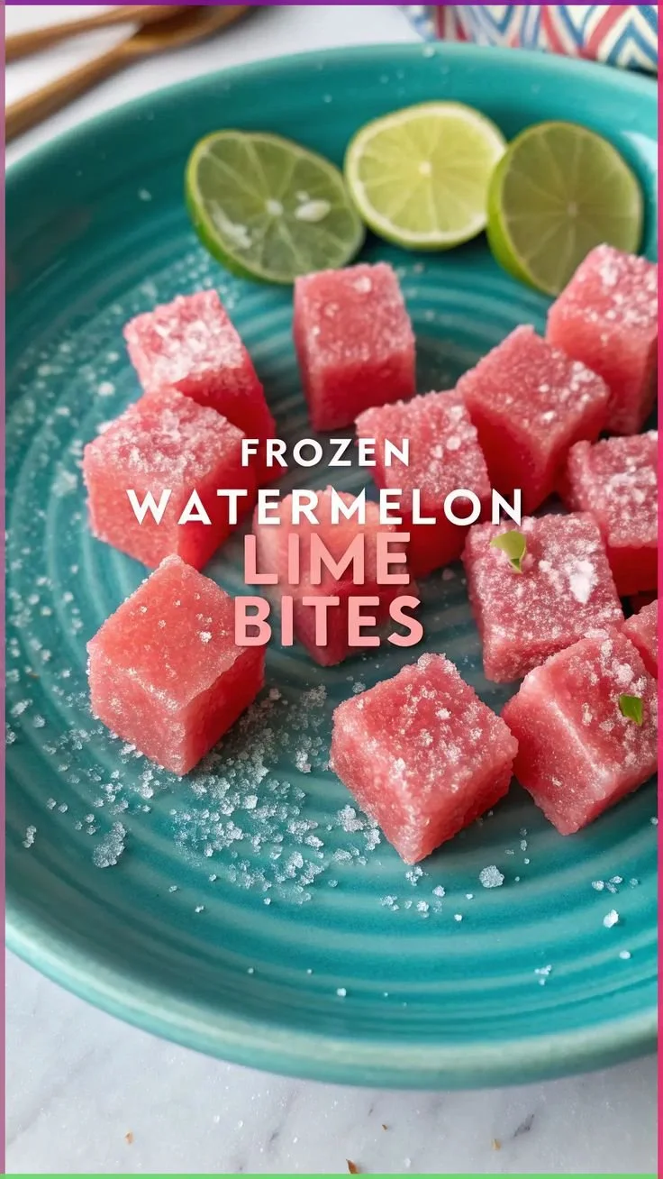 Refreshing frozen watermelon cubes with lime served in a bowl