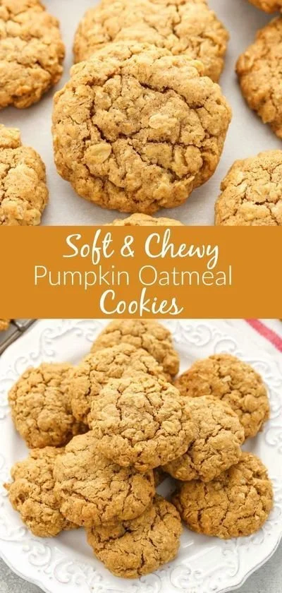 Soft and chewy pumpkin oatmeal cookies on a baking tray