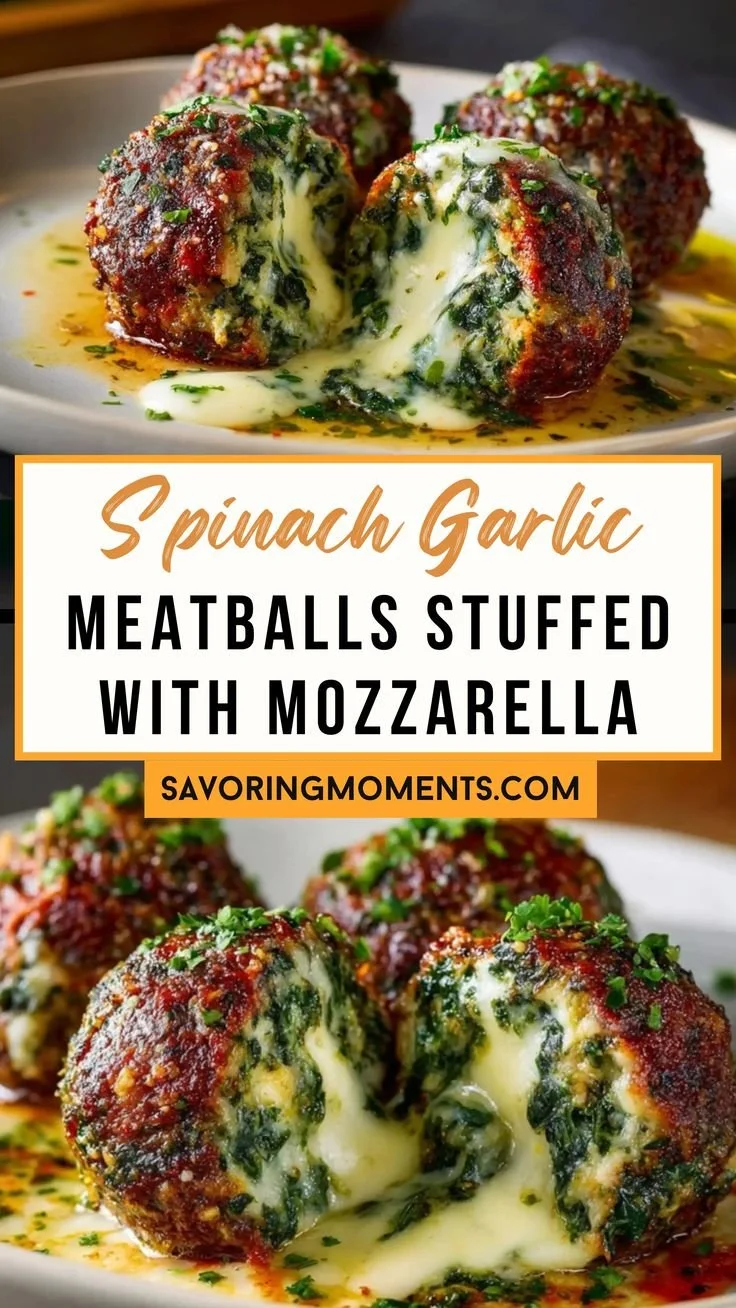 Spinach Garlic Meatballs with mozzarella cheese, a delicious comfort food dish