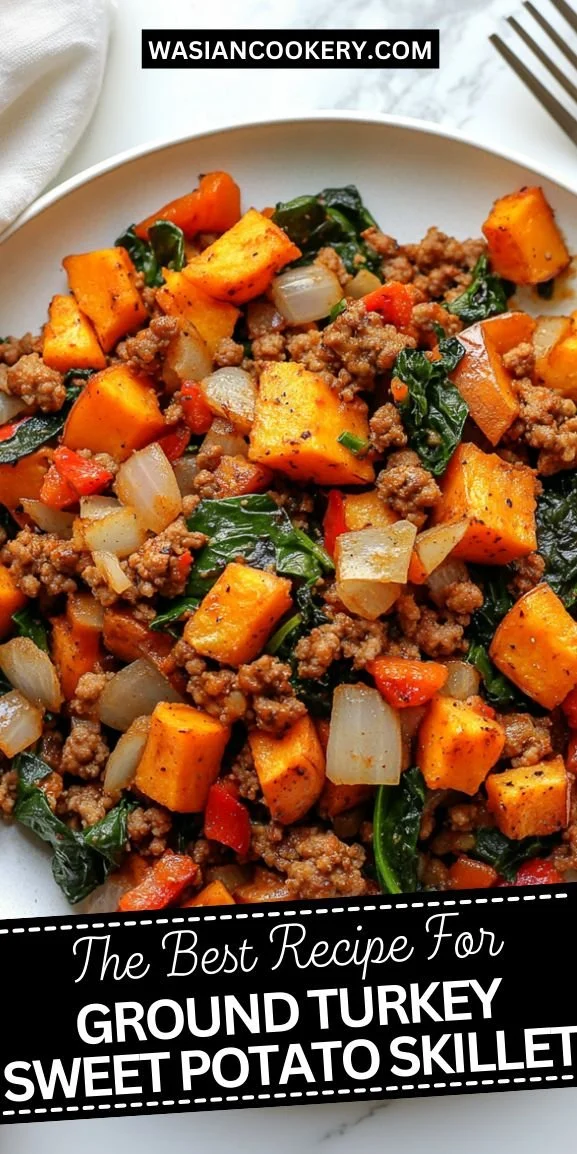 Delicious sweet potato turkey dish garnished with herbs and spices.