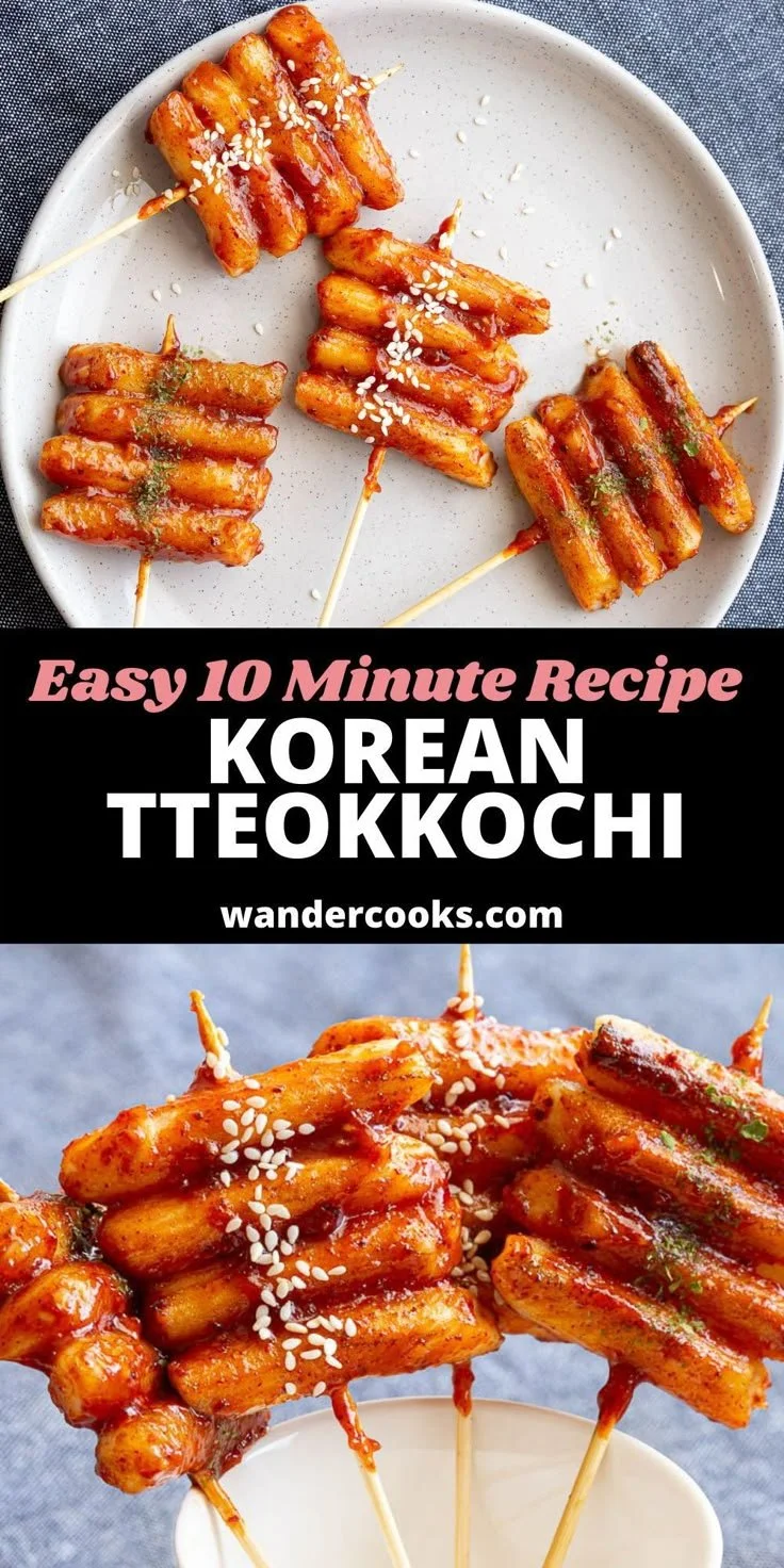 Tteokkochi skewers, a popular Korean street food made with rice cakes.