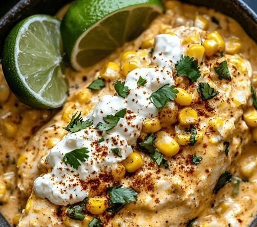 Delicious slow cooker street corn chicken served in a bowl