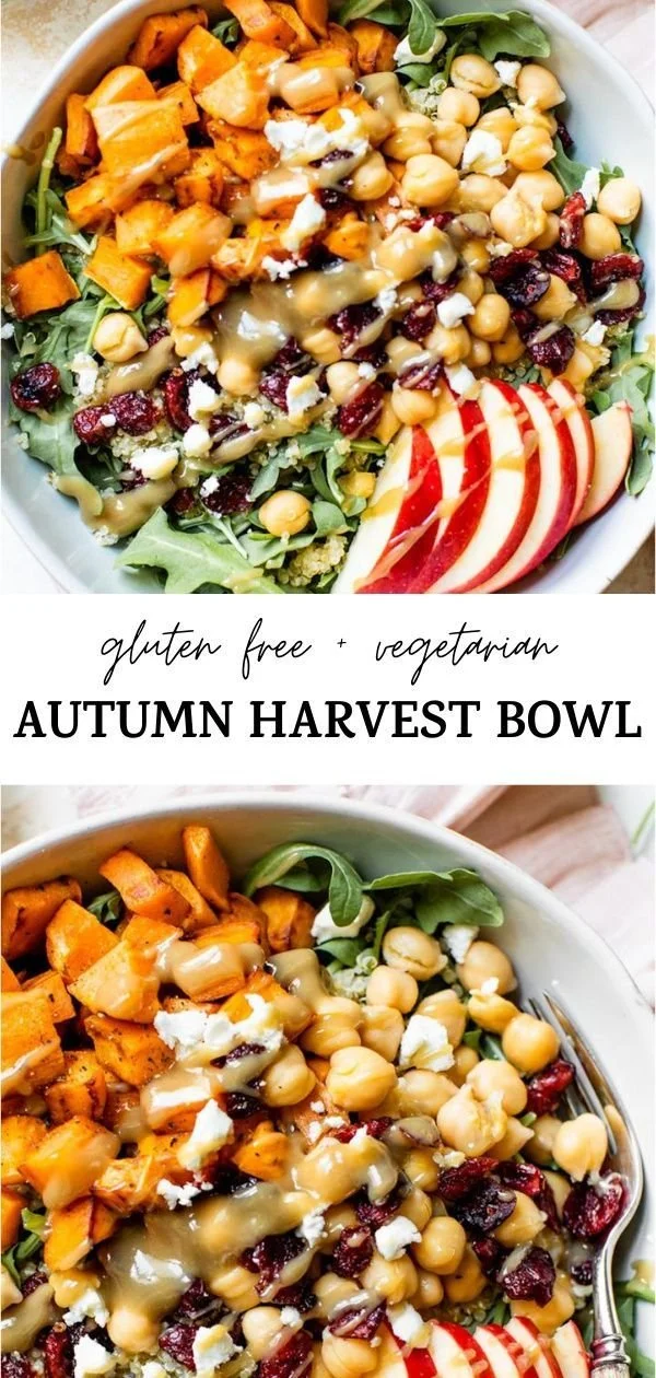 Delicious Vegan Autumn Harvest Bowl with seasonal vegetables and grains