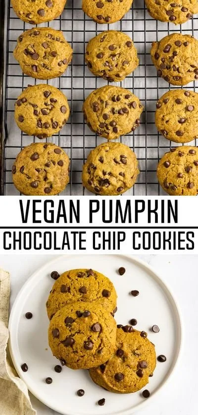 Delicious vegan pumpkin chocolate chip cookies on a plate.