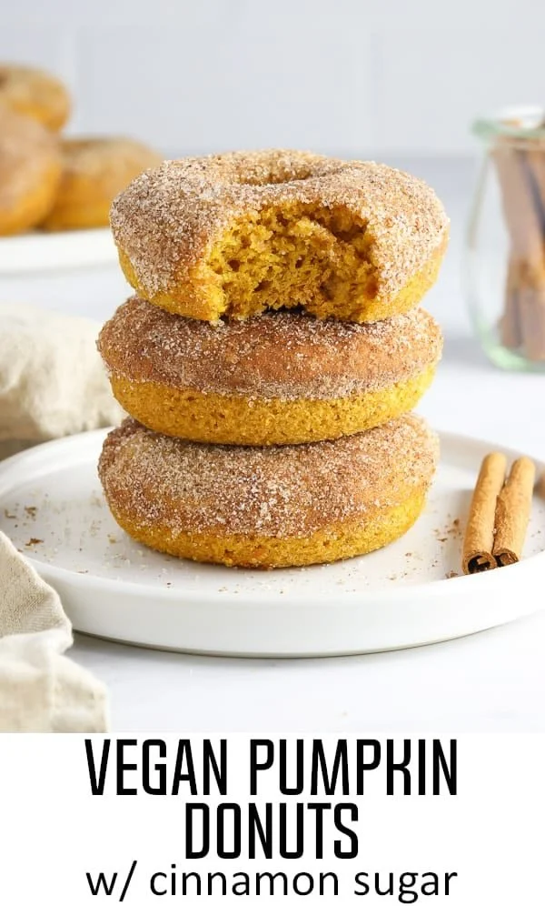 Delicious vegan pumpkin donuts coated in cinnamon sugar