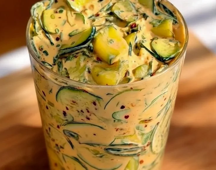 Viral creamy Asian cucumber salad served in a bowl with fresh herbs and sesame seeds