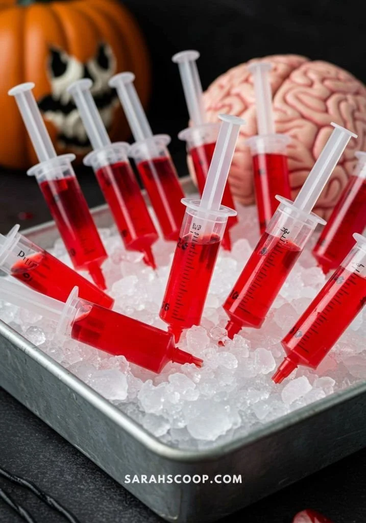Assorted spooky Halloween party food ideas including treats and snacks.