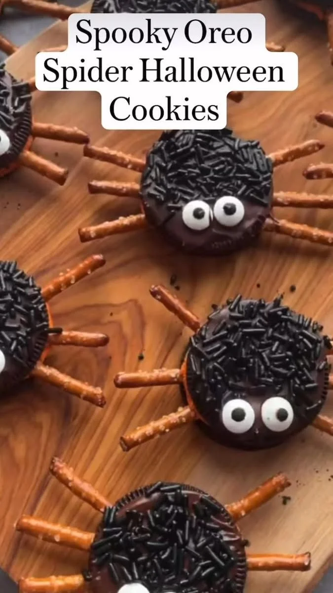 Colorful Halloween treats and snacks for kids' parties, including spooky-themed foods.