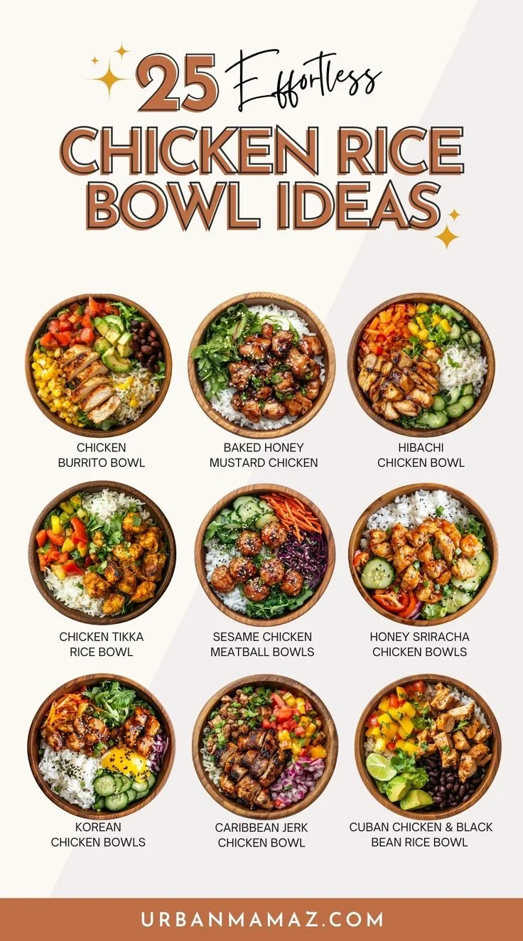 Delicious chicken rice bowls prepared for meal prep, featuring fresh ingredients.