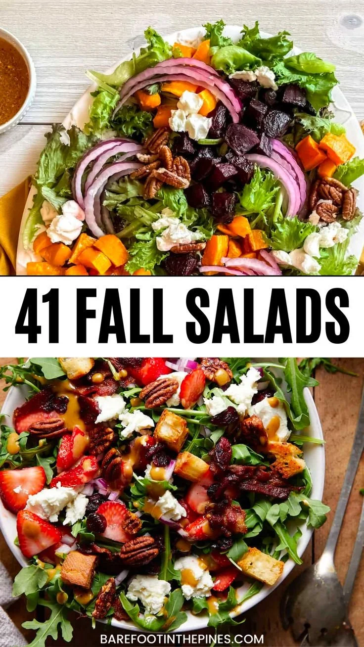 Colorful fall salads with seasonal ingredients for autumn gatherings.