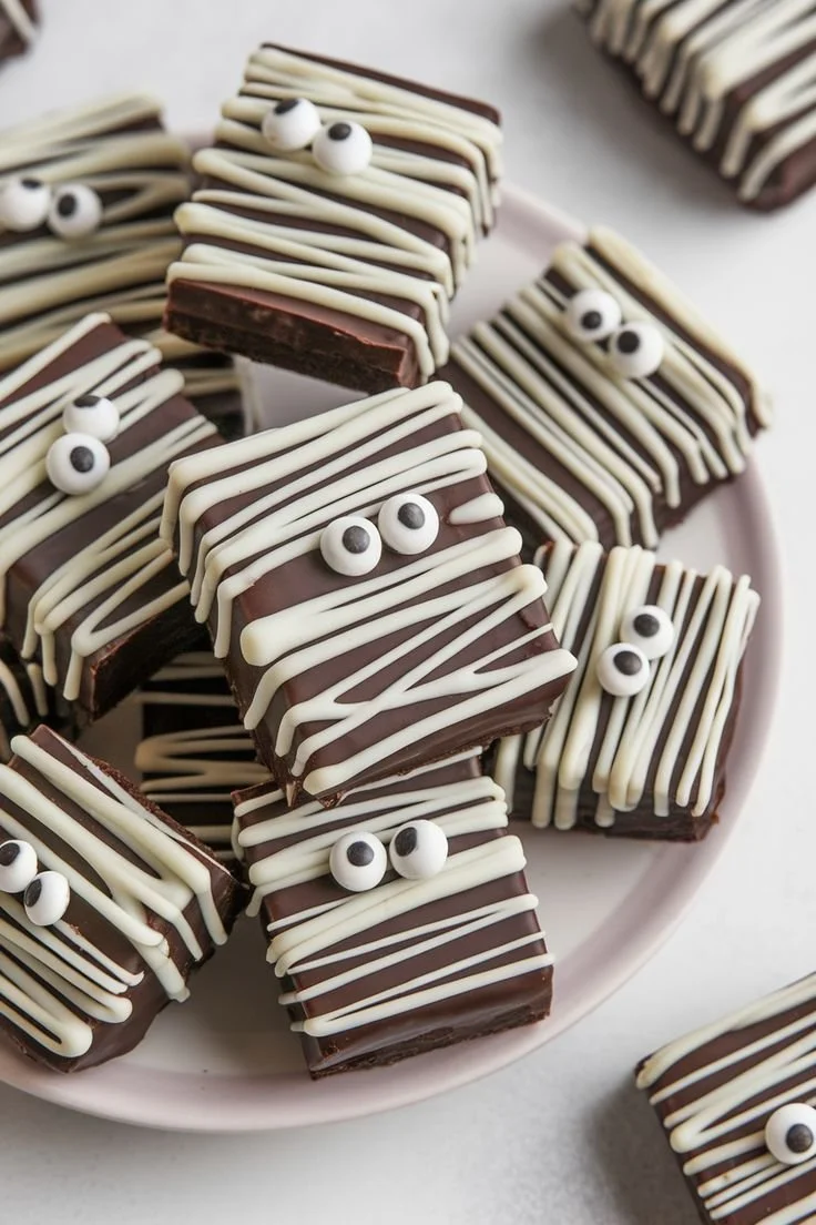 A variety of Halloween brownies decorated for spooky celebrations