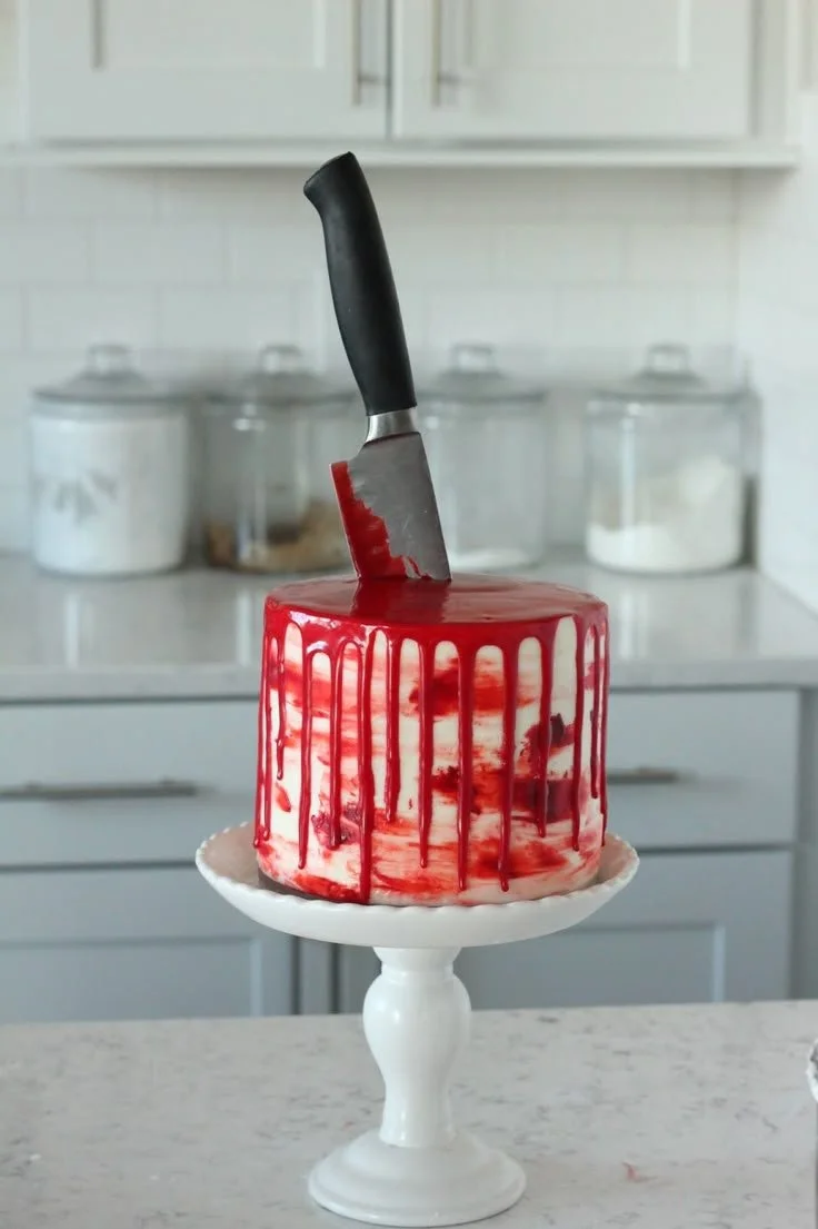Almond Cream Cheese Buttercream Halloween Cake, decorated for spooky celebrations