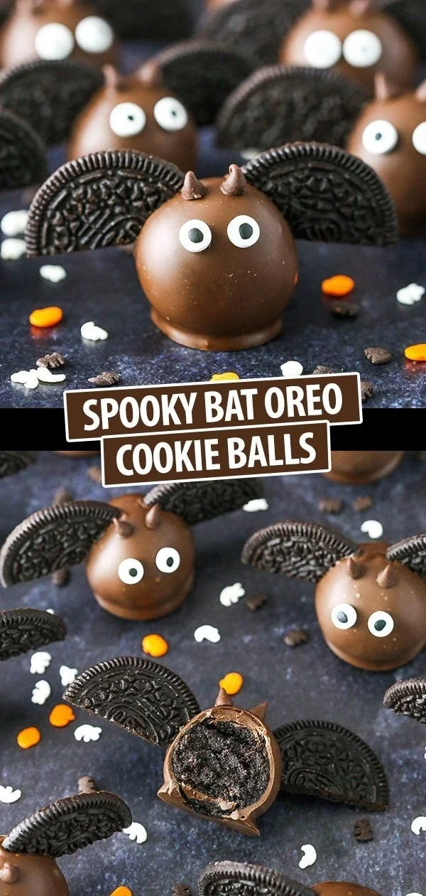 Bat Oreo cookie balls for Halloween party food idea