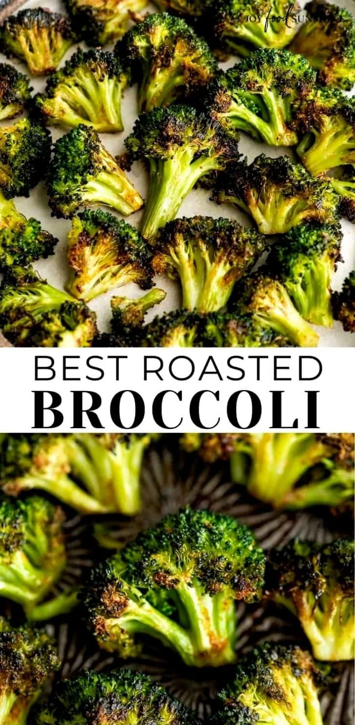 Oven roasted broccoli served as a healthy side dish with seasonings.