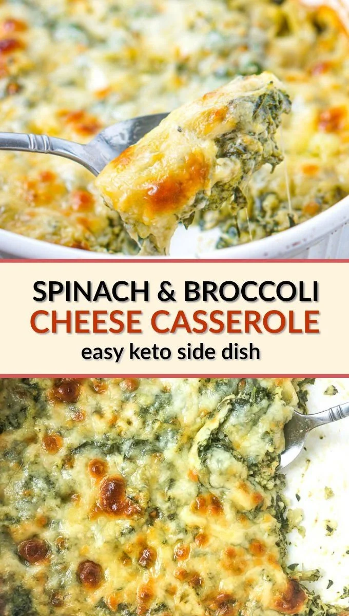 Delicious Broccoli Spinach Casserole served in a baking dish, ideal for keto diets.