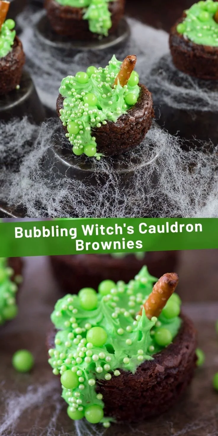 Witch's cauldron brownies for Halloween party dessert