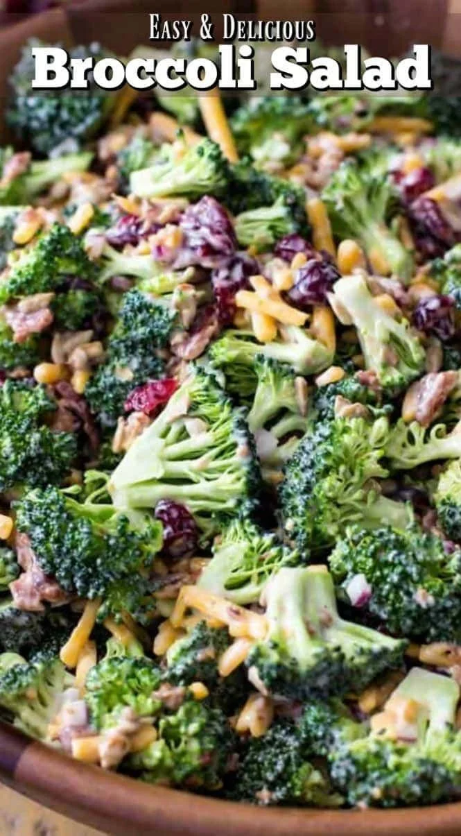 Classic broccoli salad with crunchy vegetables and tangy dressing