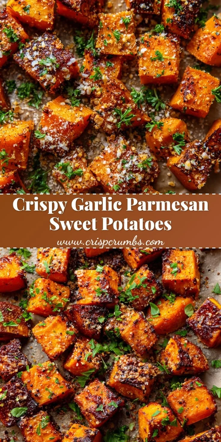 Crispy garlic parmesan roasted sweet potatoes served in a bowl