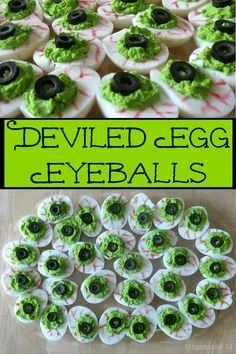 Spooky deviled egg eyeballs for Halloween party snack