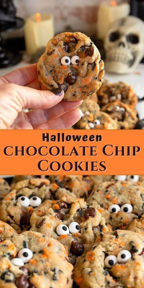 Easy Halloween chocolate chip cookies decorated for festive celebrations