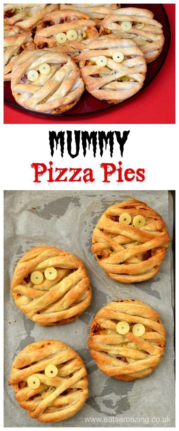Mummy Puff Pastry Pizza Pies, perfect Halloween party food for kids