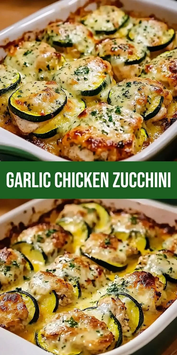 Garlic Chicken Zucchini Bake featuring juicy chicken and fresh zucchini
