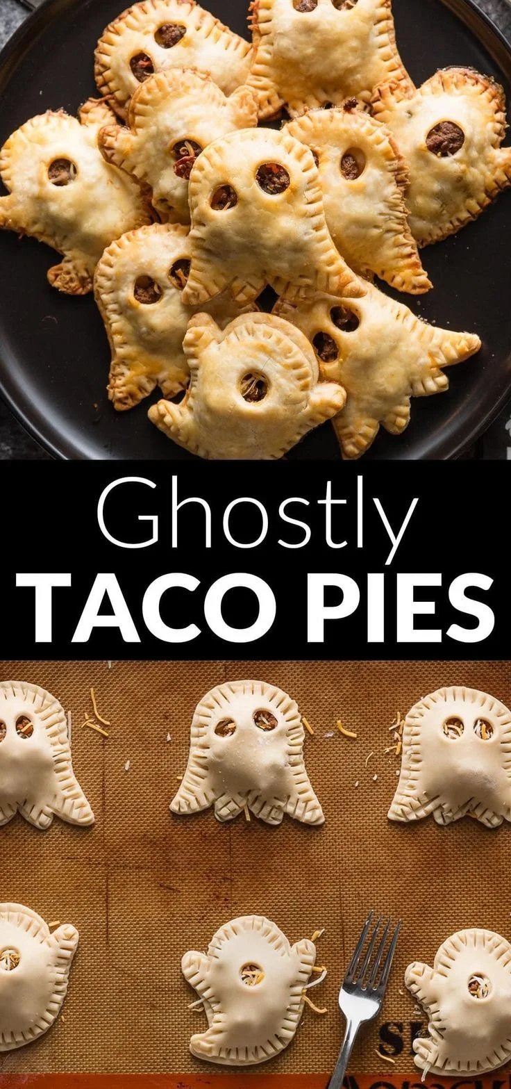 Ghost Mini Taco Pies decorated for Halloween