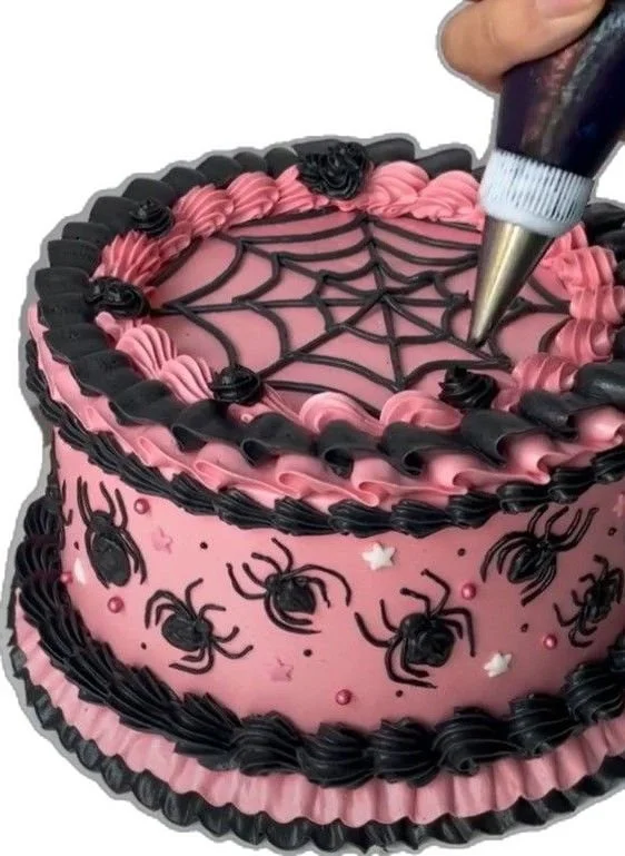 Gothic Birthday Cake decorated with pink and black for a spooky celebration