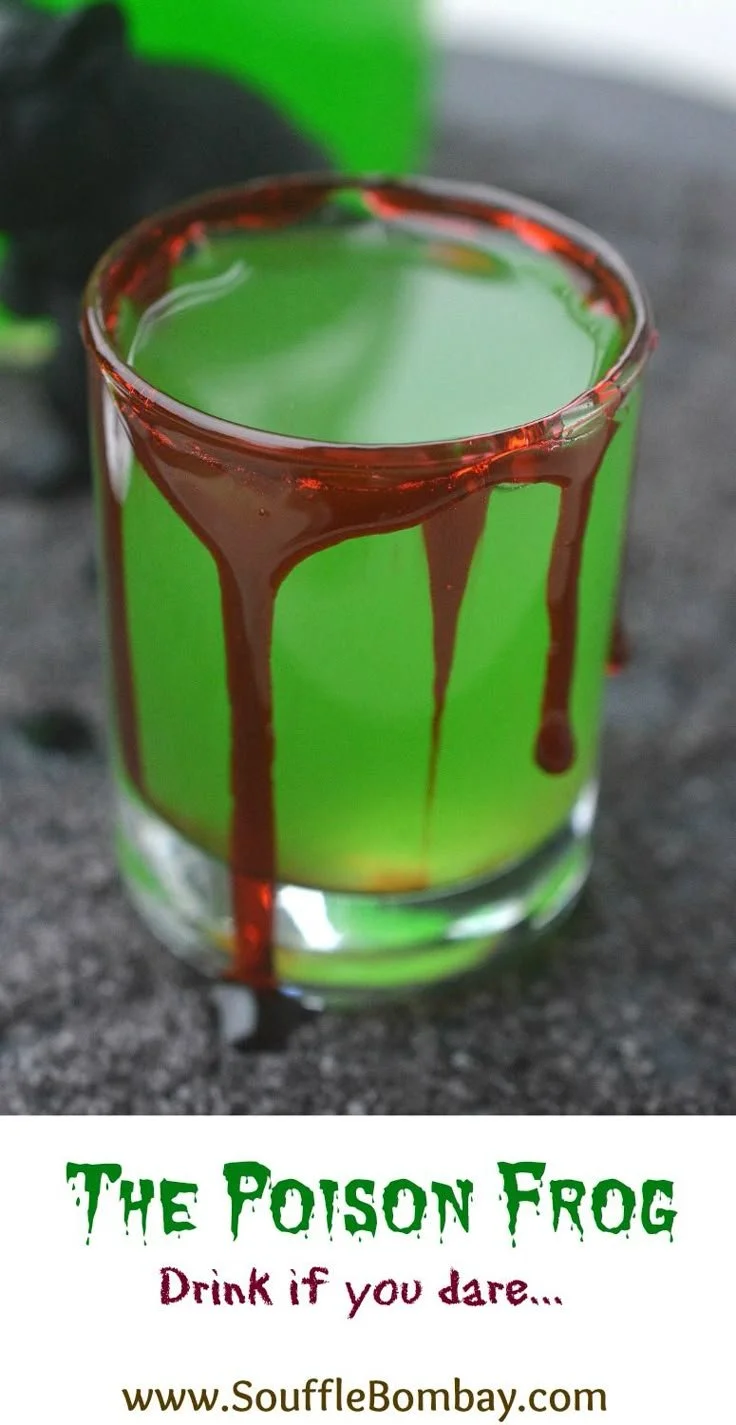 Halloween Cocktails Poison Frog green drink recipe for spooky celebrations