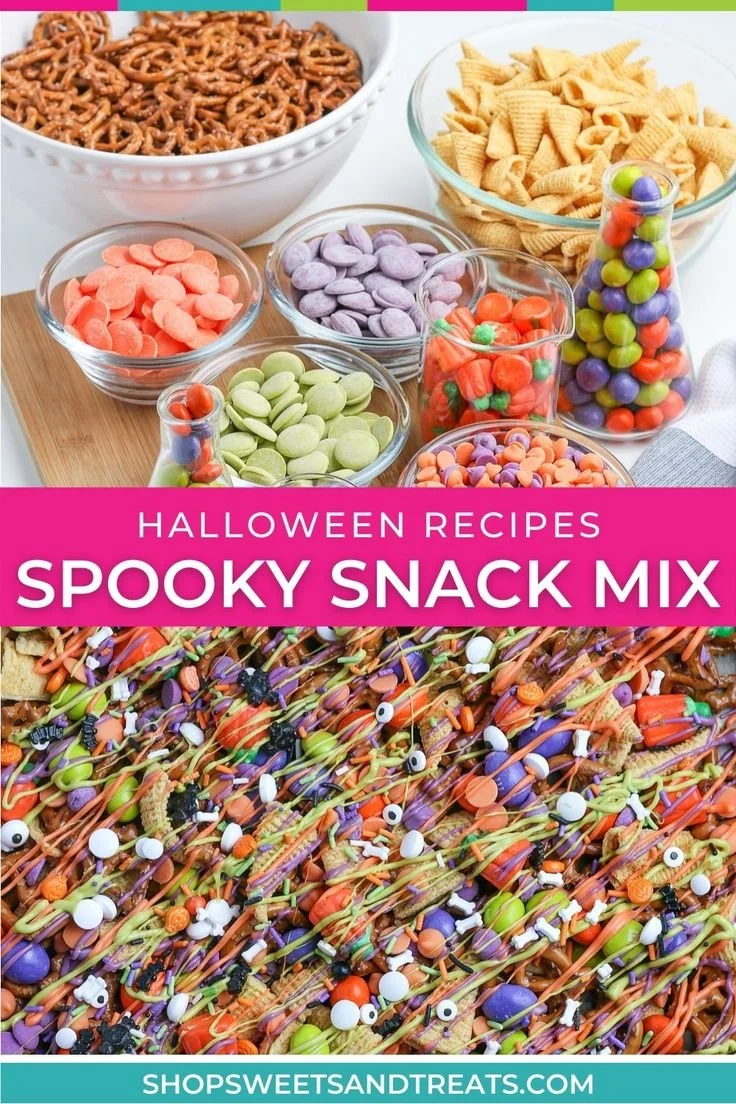Colorful Halloween Snack Mix with treats, perfect for festive occasions