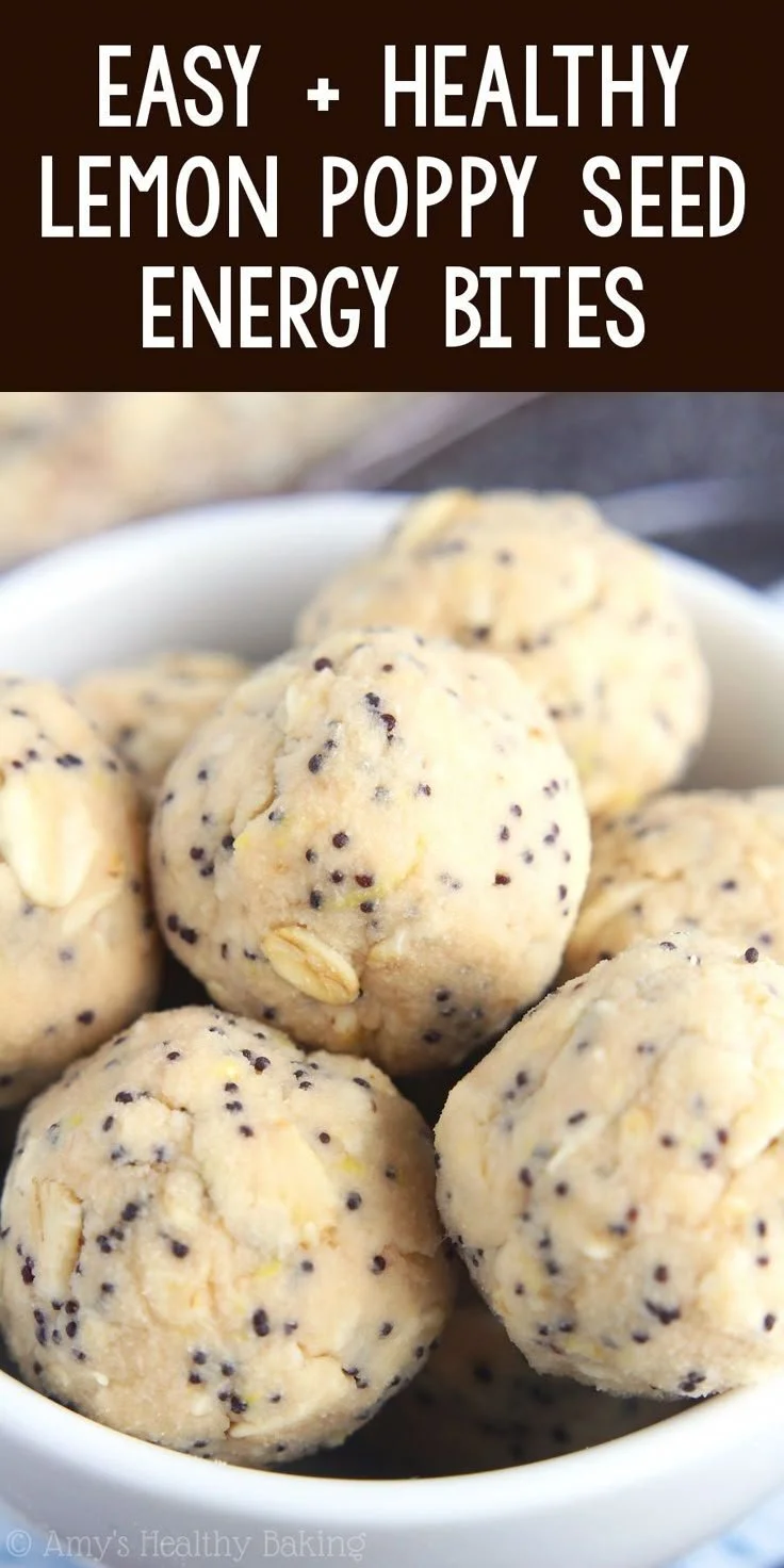 Healthy lemon poppy seed energy bites recipe with oats and nuts