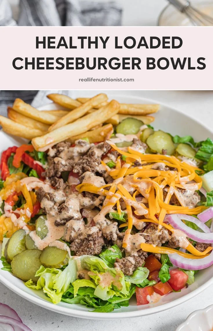 Healthy Loaded Burger Bowl with fresh vegetables and toppings