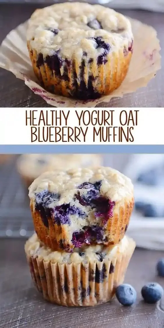 Healthy yogurt oat blueberry muffins fresh out of the oven