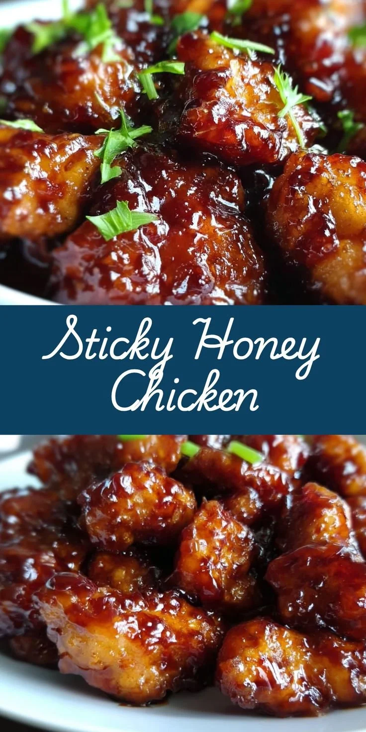 Sticky honey glazed chicken bites with Asian flavors on a serving platter