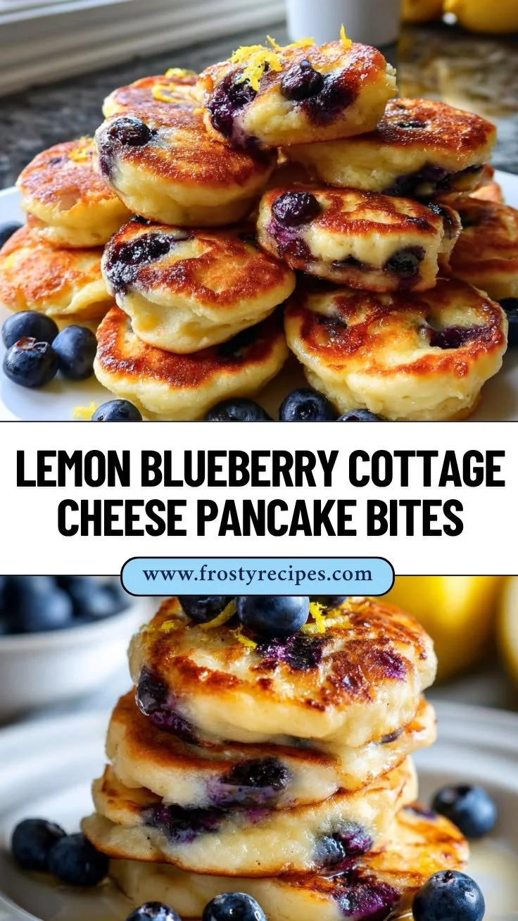 Delicious lemon blueberry cottage cheese pancake bites on a plate