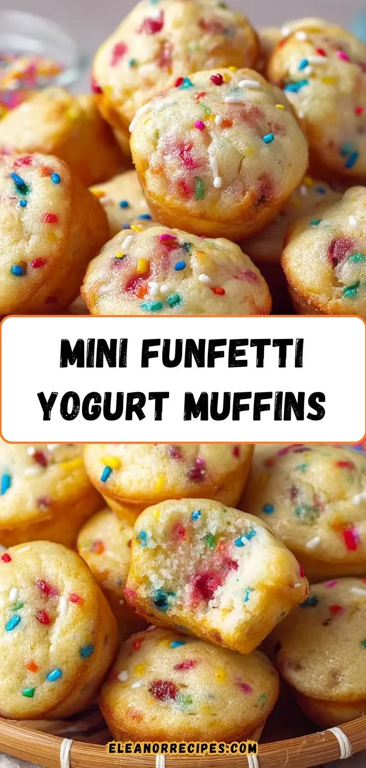 Mini Funfetti Yogurt Muffins topped with colorful sprinkles