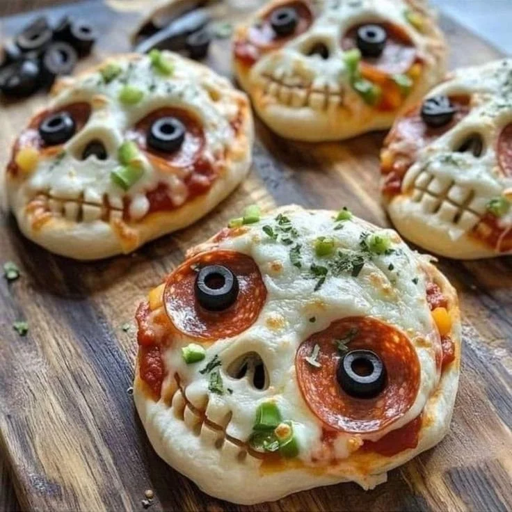 Mini Skull Pizzas Halloween Recipe - Fun and spooky pizza idea