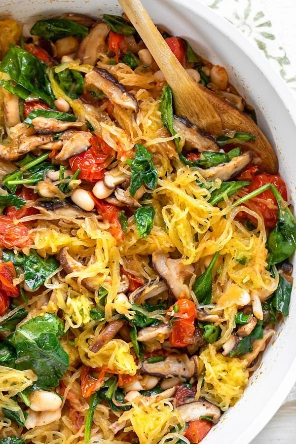 Spaghetti squash dish with sautéed vegetables for a healthy meal