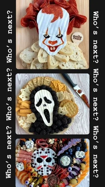Spooky brie with Halloween decorations for a potluck and horror movie night
