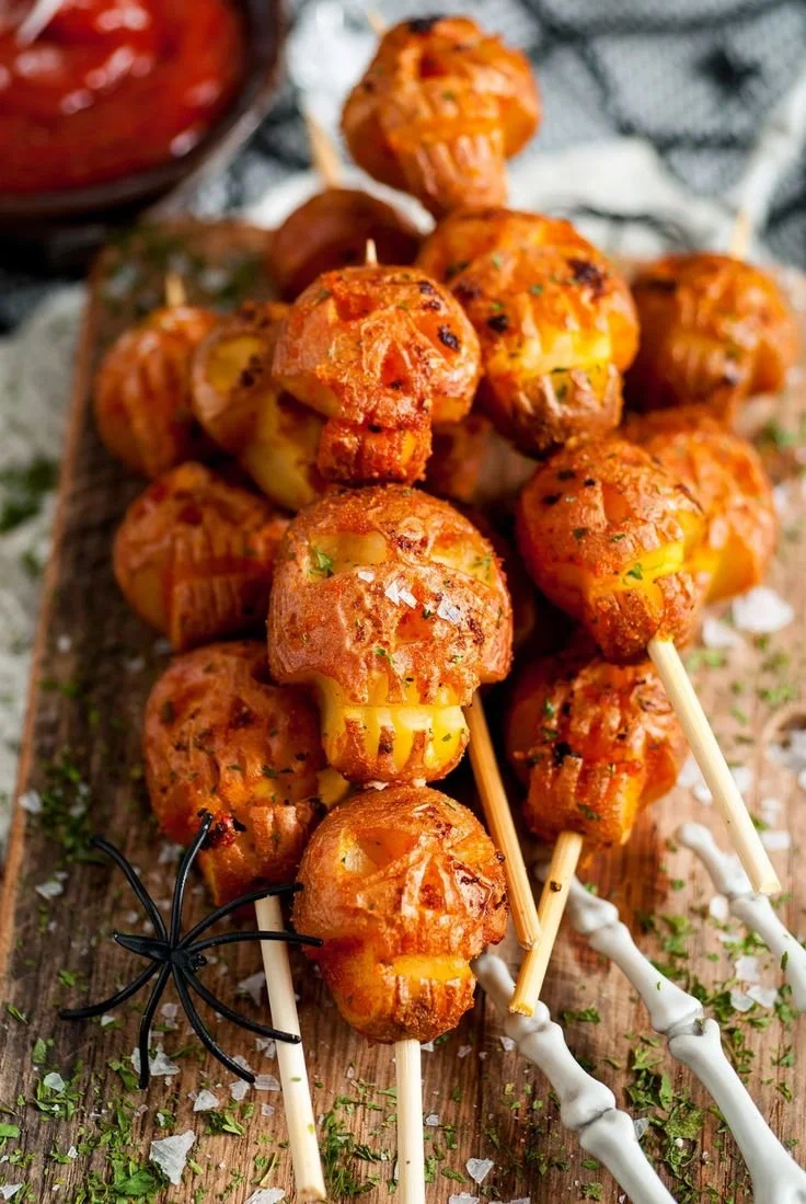 Spooky Halloween skull potatoes ready for a festive celebration