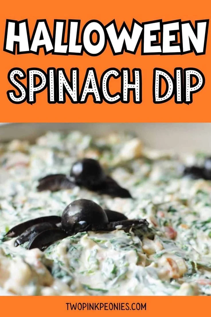 Spooky Halloween spinach dip served in a pumpkin bowl for festive gatherings