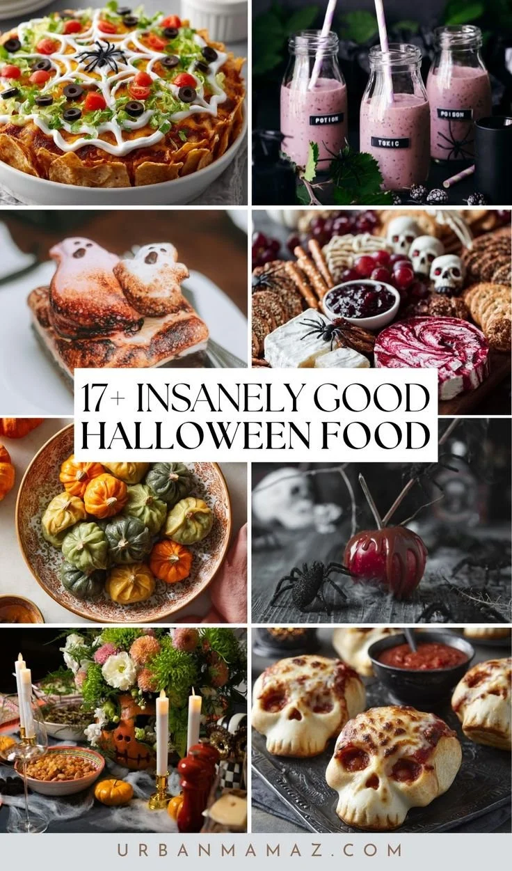 A collection of Halloween party recipes featuring spooky snacks and treats.