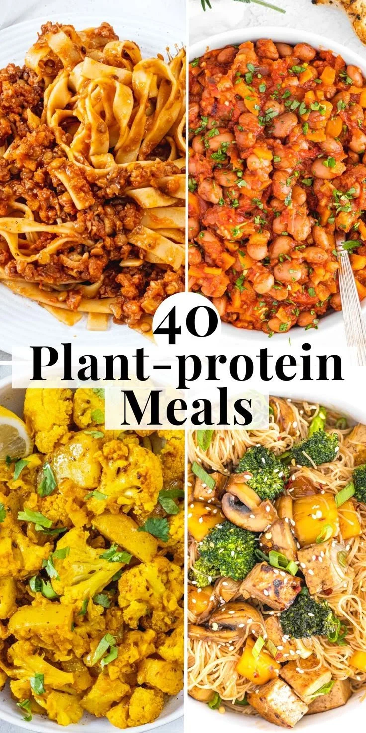 Colorful protein-rich vegetarian meals served on a plate, healthy and nutritious.