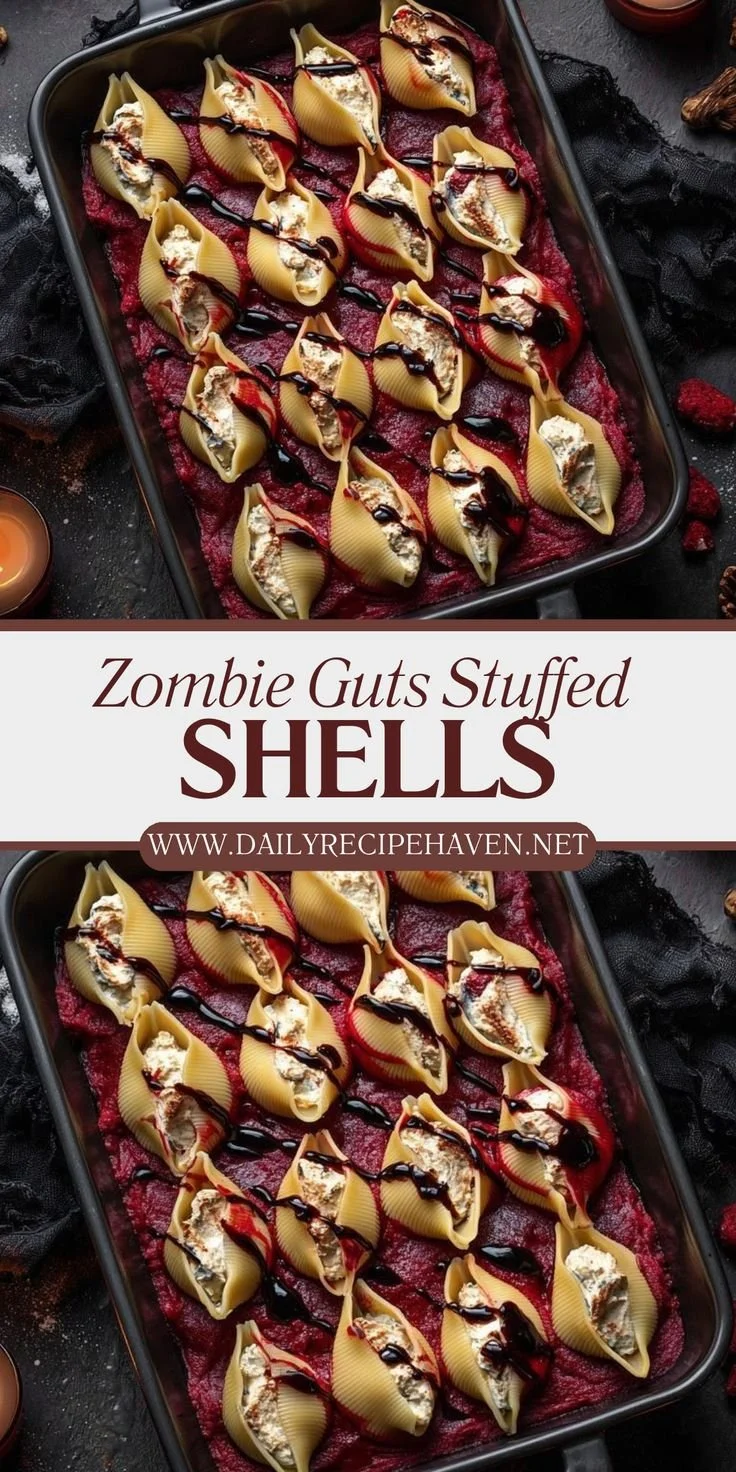 Zombie Guts Stuffed Shells ā a spooky and fun Halloween dish.